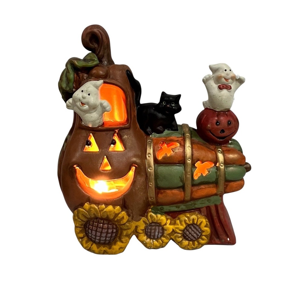 Halloween Light Up Train Decor Set Pumpkins Ghost Sunflowers W/ Box Spooky Cute - Picture 8 of 16